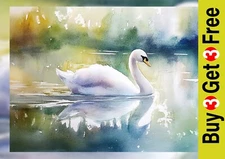 Graceful Swan Reflection 5"x7" Print on Matte Paper | Serene Watercolor Art