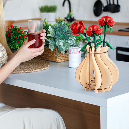 Wooden Puzzle Flower Vase Wood Bouquet Building Vase for Building Blocks Flowers - Picture 11 of 12