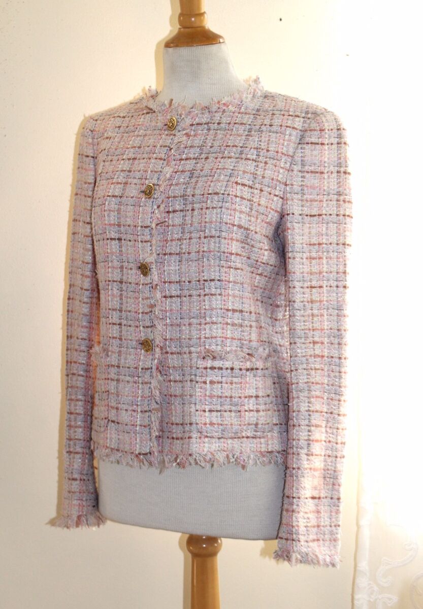 CHANEL 40 04P Pink-White Tweed Fringed Logo Classic Iconic CHANEL 40 04P Pink-White Tweed Fringed Logo Classic Iconic