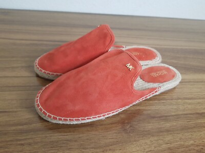 Michael Kors Emilia Espadrille Sz 8 Flat Slide Orange Leather Sandals Mules New