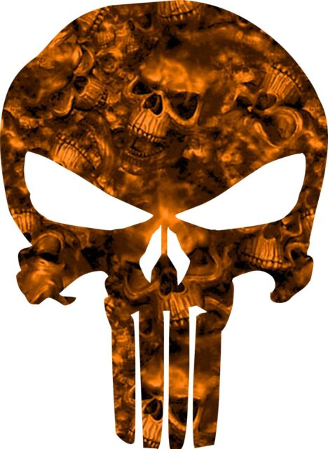 PUNISHER ORANGE REAPER CAMO SKULL VINYL  DECAL  MATTE 