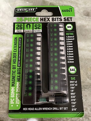 26 Piece Hex Head Allen Wrench Drill Bit Set 1/4Hex Shank Quick Change Bit Holde