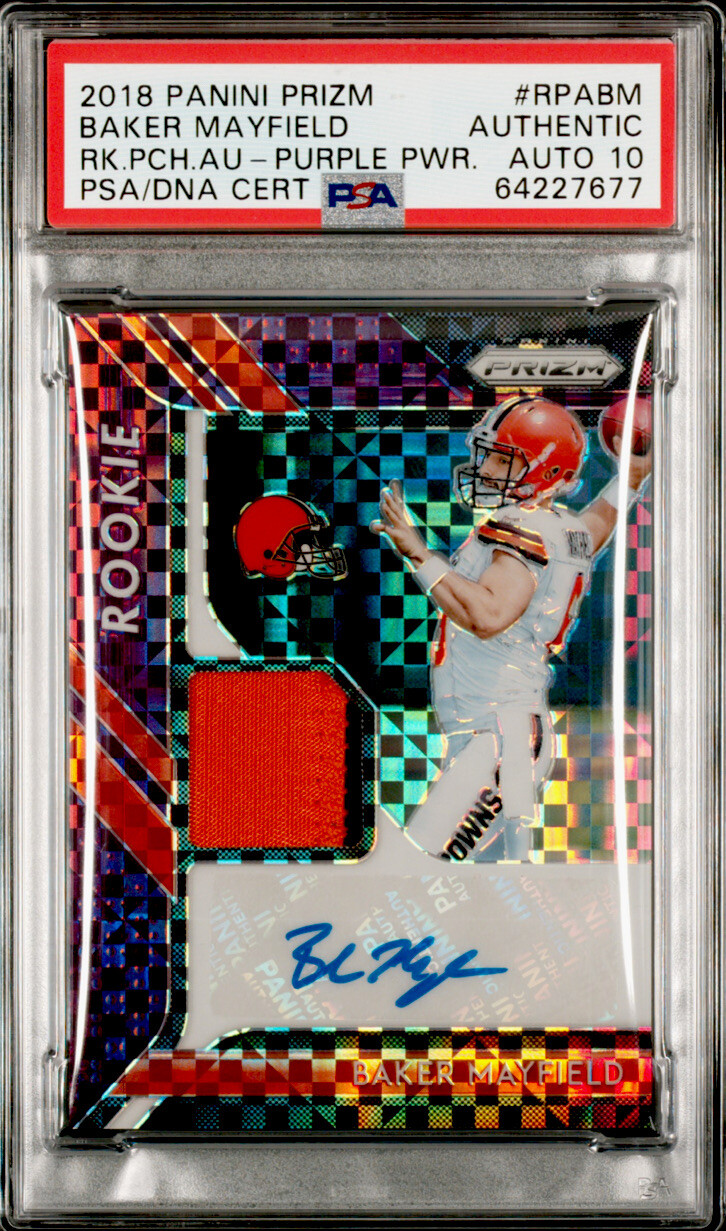 Baker Mayfield Panini Prizm Rookie Patch Autographs #RPABM Purple Power