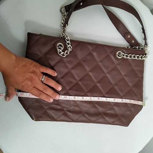 Womens Tote Purse Medium Brown Quilted Leather by Charming Charlie - Picture 17 of 22