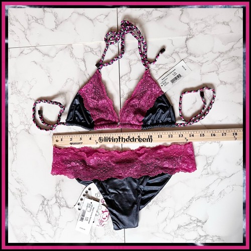 Beach Bunny Shiny Lady Lace Skimpy Bottoms Grey and Pink L Set $250 - Picture 10 of 12