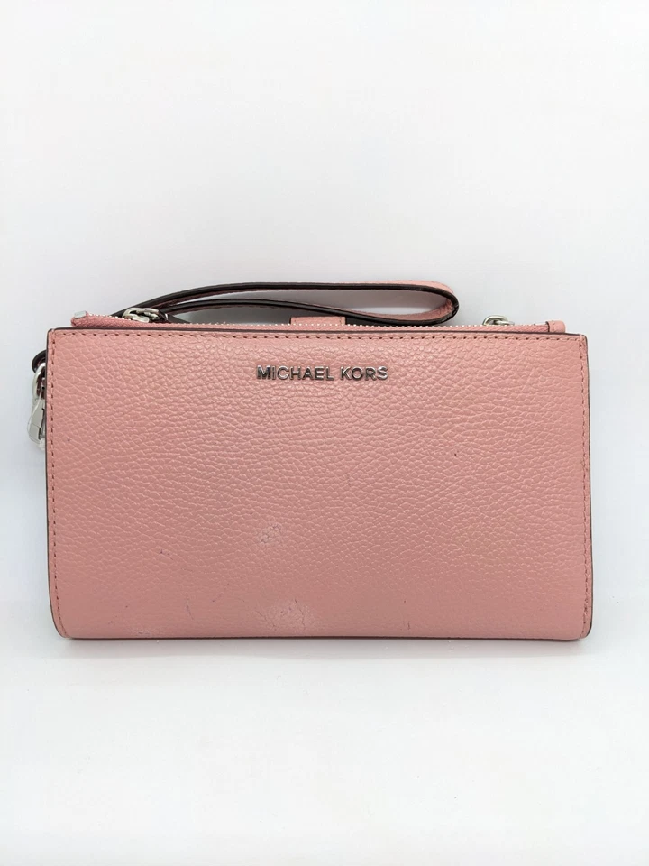 Carteira de telefone Michael Kors Adele Jet Set logotipo zíper duplo couro pulseira (usada) ~ - Imagem 2 de 4