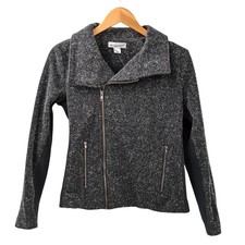 Christopher Banks Moto Jacket S Gray Stretch Marled Knit Rib Sides New