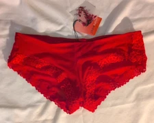 Josie Natori SZ XS Red Mesh Lace Trim Hipster Panties NWT