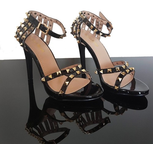 Sandali donna 38 borchie scarpe lucide sera tacco alto nero elegante  cerimonia | eBay