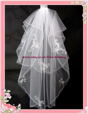 2-stufiger BRAUT HOCHZEITSSCHLEIER, Diamant & Fingerspitze Länge, 14