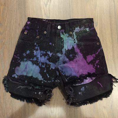 Unique Levi's Girls 10 Black Denim Cut Off Shorts Galaxy Dye Spatter High Waist