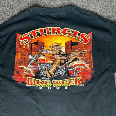 Vtg Sturgis Bike Week Black Red T Shirt Skull Cowboy Ghost Rider Men's L 2005