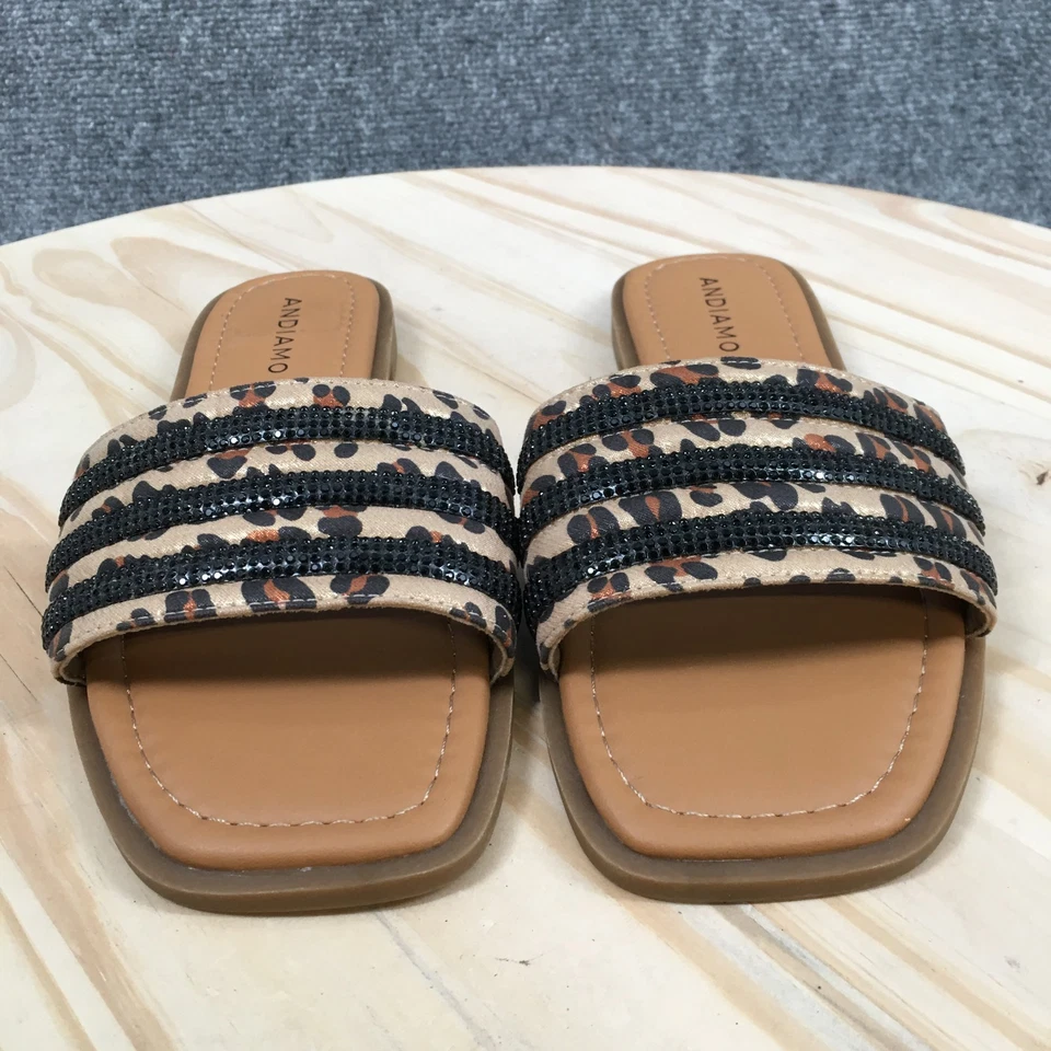 Sandalias Andiamo para mujer 8,5 anchas Jude estampado de leopardo planas deslizables marrón negro informales Foto 4 de 4