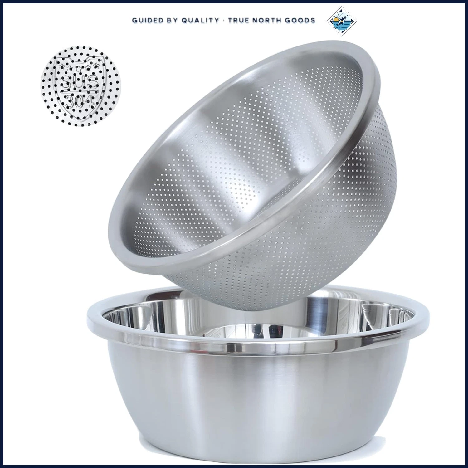 304 Stainless Steel Microporous Colander with Bowl for Washing Fruits & Grains
