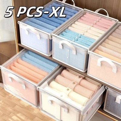 5pcs XL/L In 2 Sizes Foldable PVC Storage Box with Lid