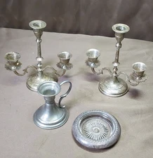 2 SOLID WHITE BRASS CANDLE 3 STICK FROM Z Y INDIA WORLD GIFT - SILVER RIM GLASS