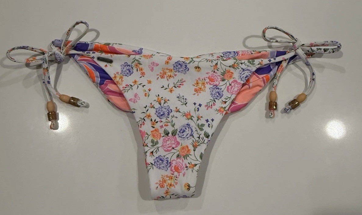 Maaji Floral Bikini Bottoms Size L NWOT Reversible Tie Side Cheeky Swimwear Boho