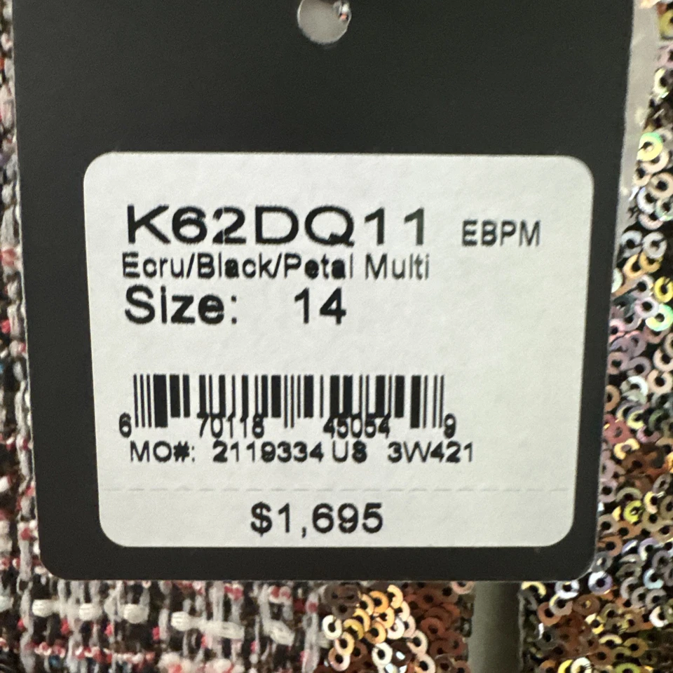 St. John Runway Tweed Blazer Ecru Black Pearl Petal Sequins Accented Size 14 - Image 3 of 4