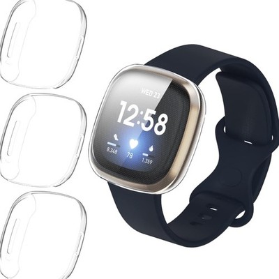 Silikon Hülle für Fitbit Versa 3 Sense Schutzfolie rundum transparent 3 Stück