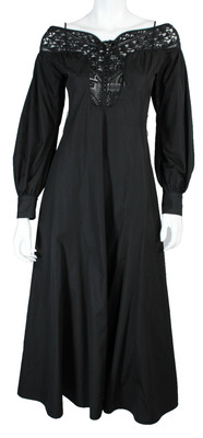 GABRIELA HEARST Black Cotton Poplin Lace Trim Off-Shoulder Midi Dress 40