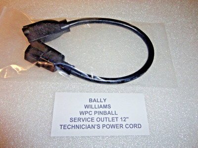 Williams Pinball 12'' Long Technician's Power Cord For The WPC Games, To Plug In.