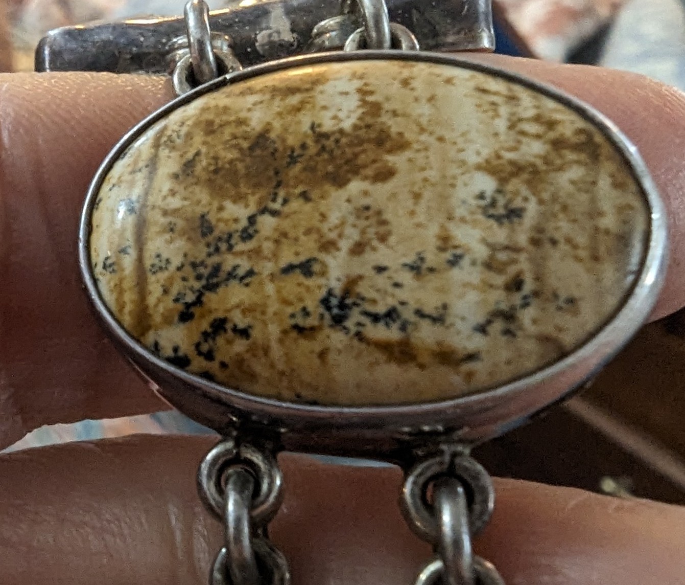 Signed Sterling Silver Shell, Ablone Jasper Stone… - image 9