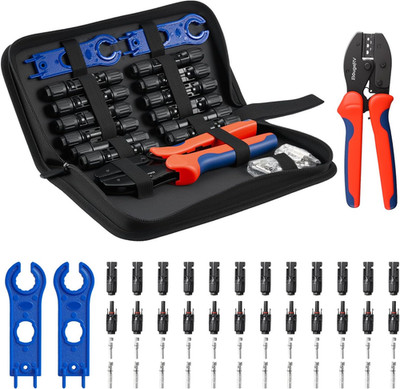 Bougerv Solar Crimper Tool Kit - Crimper, 12 Pairs Connectors, 2 Spanners