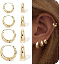 Thick Gold Chunky Huggie Hoop Earrings for Women, Hypoallergenic Small Sterling