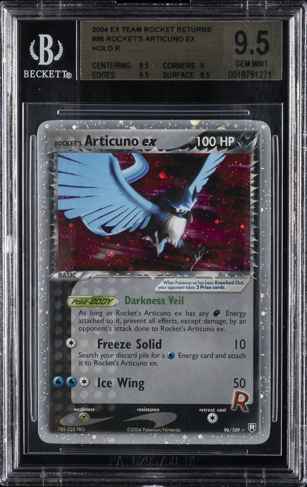 2004 POKEMON EX TEAM ROCKET RETURNS HOLO R #96 ROCKET'S ARTICUNO EX BGS 9.5