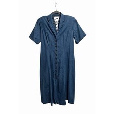 Jamie Brooke Denim Midi Dress Lace Up Button Front Bohemian Cowgirl Country 14