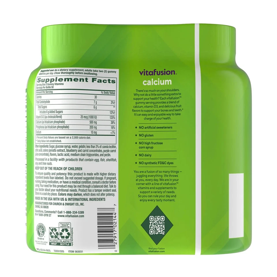 Vitafusion Calcio + D3 Gomitas 200 Ct - Apoyo para la salud ósea e inmune Foto 4 de 4