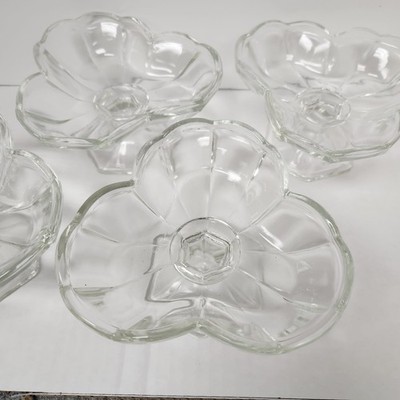 Vtg 4 Clear Glass Clover Shape Triple Scoop Soda Fountain Ice Cream Footed Dish