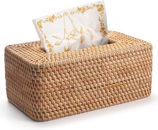 Natural Rattan Tissue Box Cover - Decorative Woven Holder for Any Room
