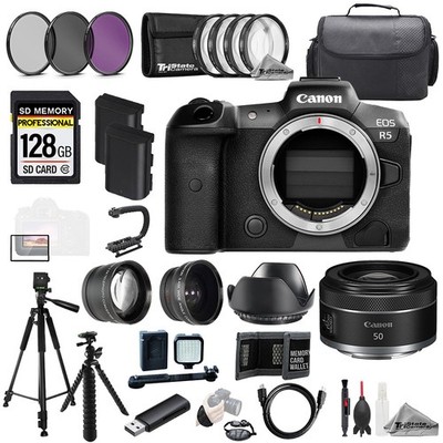 Canon EOS R5 + RF 50mm f/1.8 STM Lens+128GB+Ext Bat+9 PC Filtr MEGA Kit