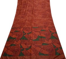 Sushila Vintage Dark Peach Saree Pure Silk Printed 5 Yard Soft Craft Fabric