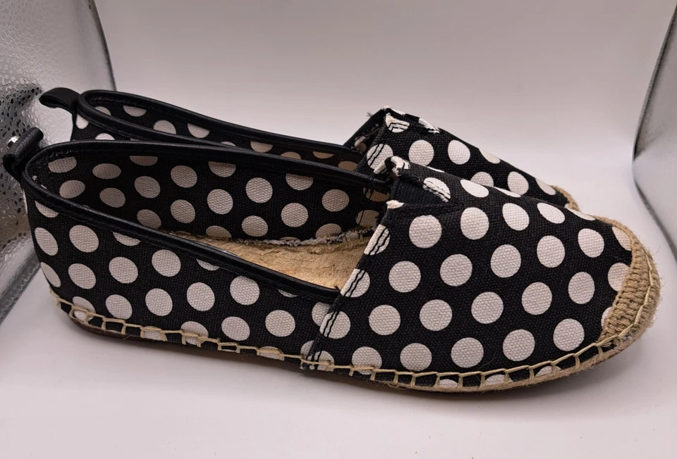 MICHAEL KORS BLACK WHITE POLKA DOT CANVAS SLIP ON WOMENS SHOES 6M MEG SLIP ON MK - Image 4 of 4
