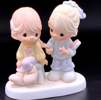 Precious Moments Two Girls Friendship Figurine Braiding Hair Scene