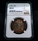 1946 Walking Liberty Half Dollar 50c - NGC MS64 - Unusual Rusty Toned Beauty!