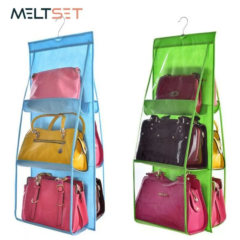 Organizador De Bolsos Y Zapatos Con Gancho Para Colgar Y Cremallera 6 Espacios