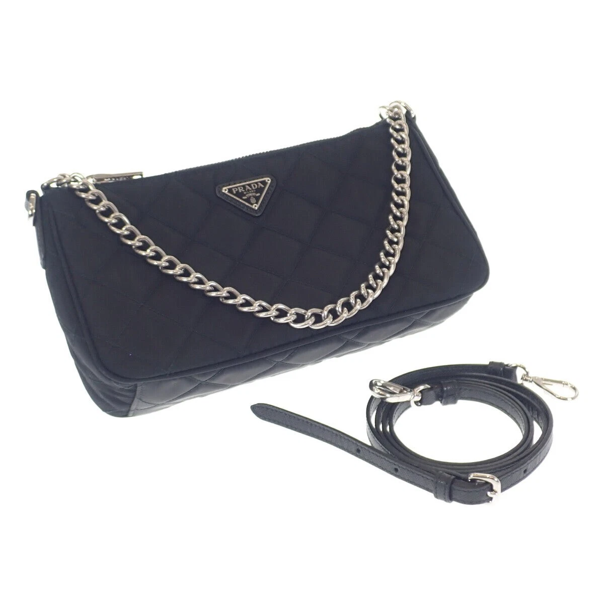 Prada Black Tessuto Nylon Quilted Chain Crossbody Bag 1BH026