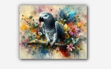 Wild African Grey Parrot (Psittacus erithacus) art splashes of paint  #1 Reprint