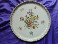 Dresden gro&szlig;es rundes Tablett Platte Gotha - Rotberg antik 19. Jh.? Blumen 15,5 Zoll
