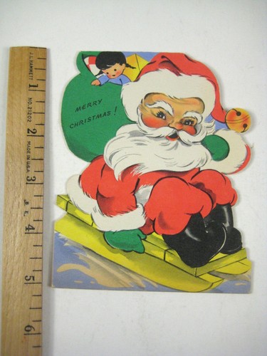 Volland Santa Claus Sled Bag Toys Christmas Greeting Card 1949 Used Diecut - Picture 3 of 7