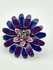 Flower Ring Silver Purple/Blue size 7/8 adjustable lavender stone center