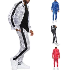 Men's Accented Bandana Paisley Track Suit Set Pant & Jacket Sweatsuit ST804EY