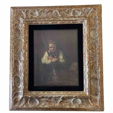 VINTAGE A GIRL WITH A BROOM REMBRANDT WOOD GOLD FRAMED PRINT Giclee Reproduction
