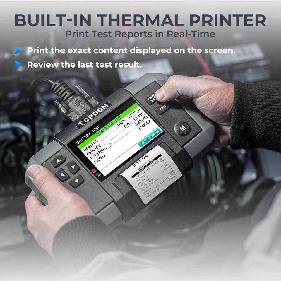 TOPDON BT600 12V Car Battery Charging Tester Analyzer Printer Color LCD display  - Image 4 of 4