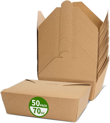 50 Pack 70 Oz Large Take Out Food Containers - Heavy Duty Microwavable Kraft Bro