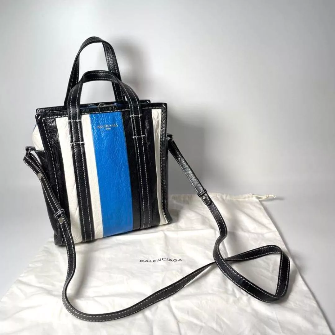 tilnærmelse Ærlig Mammoth BALENCIAGA Bazar Shopper S-Size 2-way Tote Bag Shoulder Bag Black Blue  White | eBay