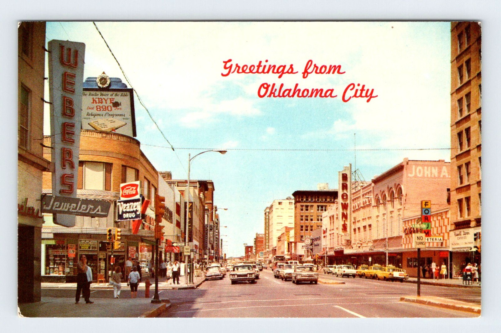 Classic Cars Downtown Main Street Oklahoma City OK Vintage Postcard